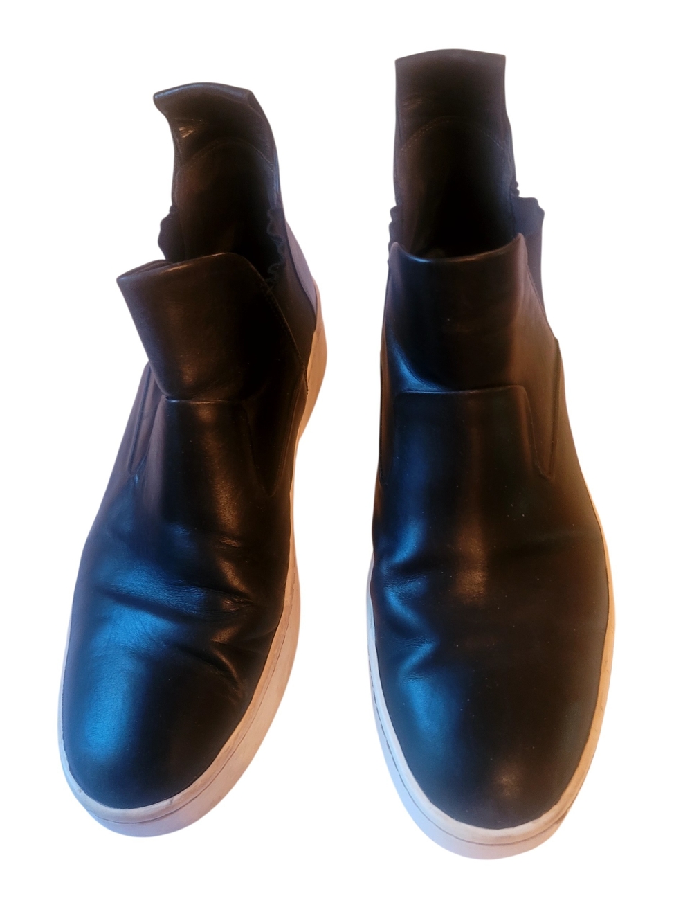 .Womens Via Spiga Black Leather Boots with White Sole